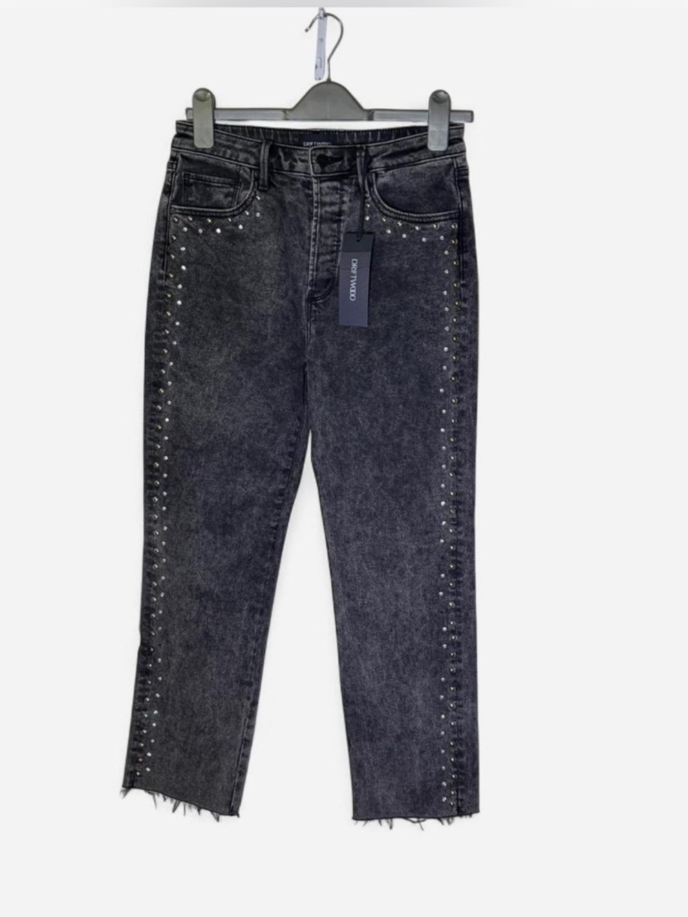 DRIFTWOOD Black Stud-Trim Straight-Leg Jeans